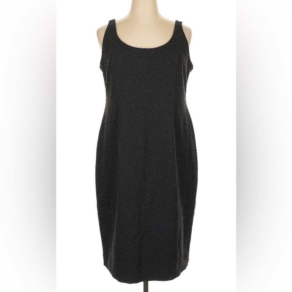 XL Eileen Fisher grey ponte knit zip career dress lined sleeveless